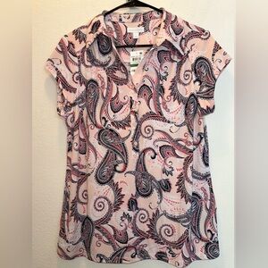 Charter Club Pink Paisley Cap Sleeve Blouse with button detail L